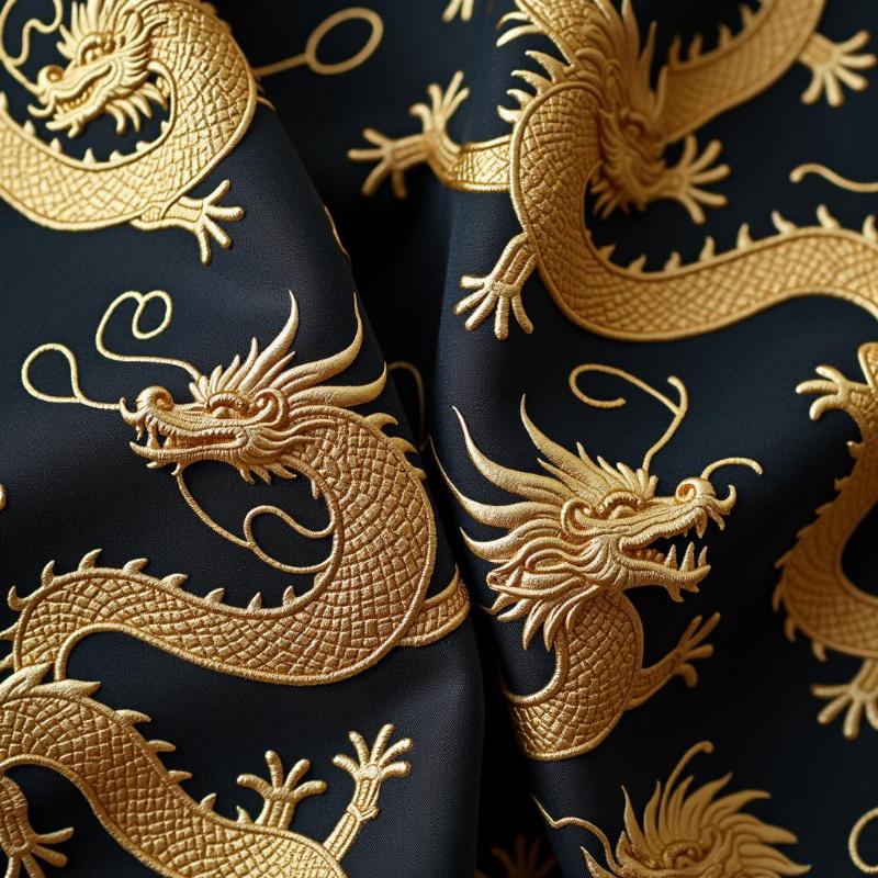 Vải gấm cao cấp với hoa văn rồng truyền thống sang trọng cho trang phục